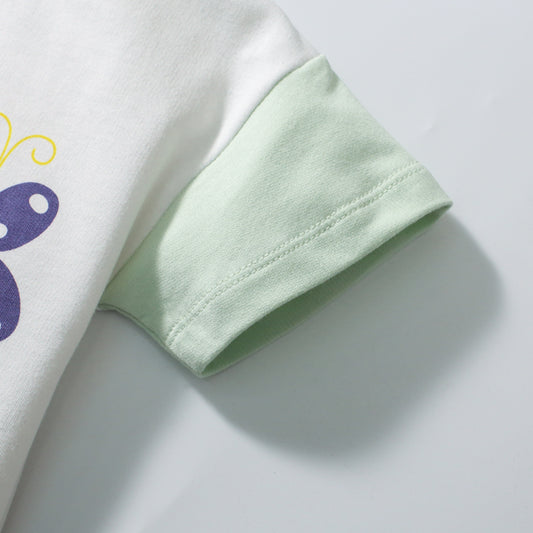 Pink, Green and white T